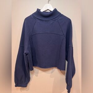 Aerie Blue Cropped Mock Neck Sweatshirt Pullover Relaxed Fit Medium